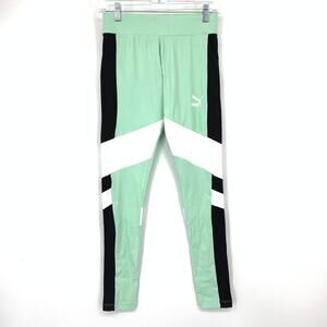 Puma Leggings Womens Sz M Green Colorblock Athletic Yoga Pant Stretch Activewear